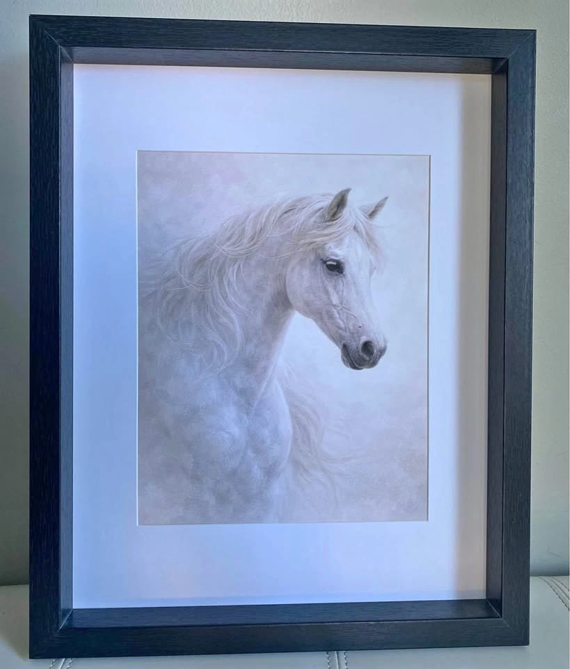Framed Elegant White Horse Wall Art |  12” x 15”