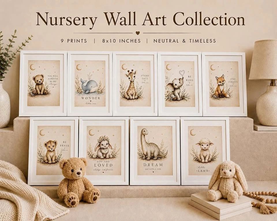 Framed Cute Nursery Wall Art Collection - 12x15”