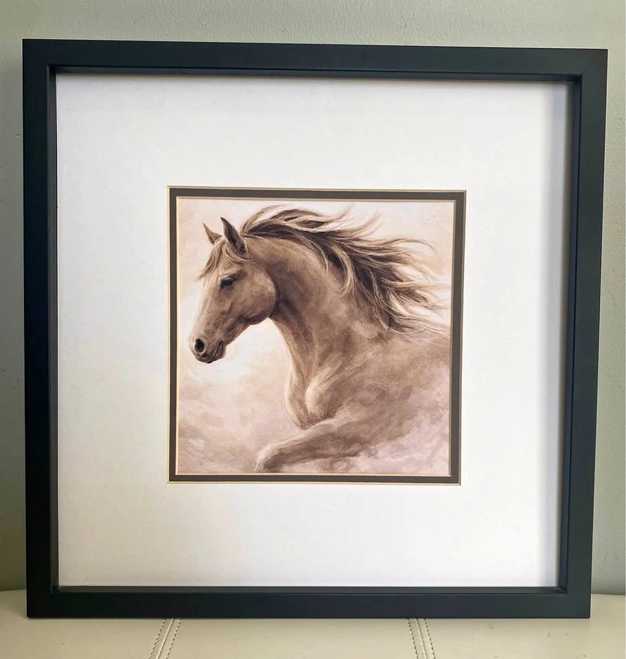 Framed 15x15” - Elegant Horse Art – Neutral Equestrian Print