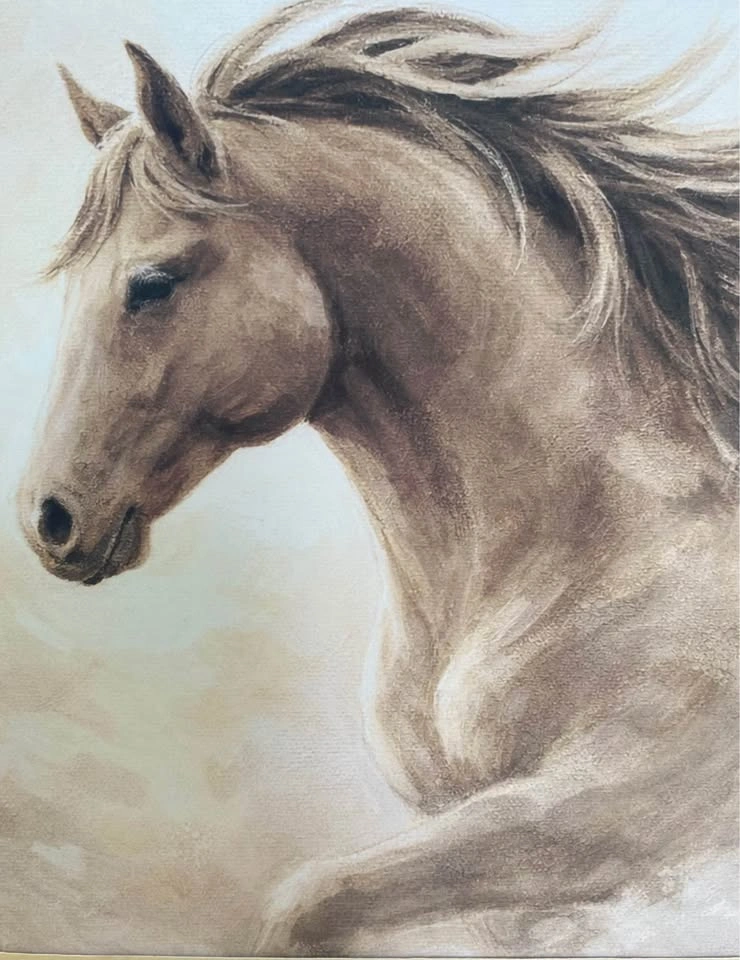 Framed 15x15” - Elegant Horse Art – Neutral Equestrian Print - photo 2