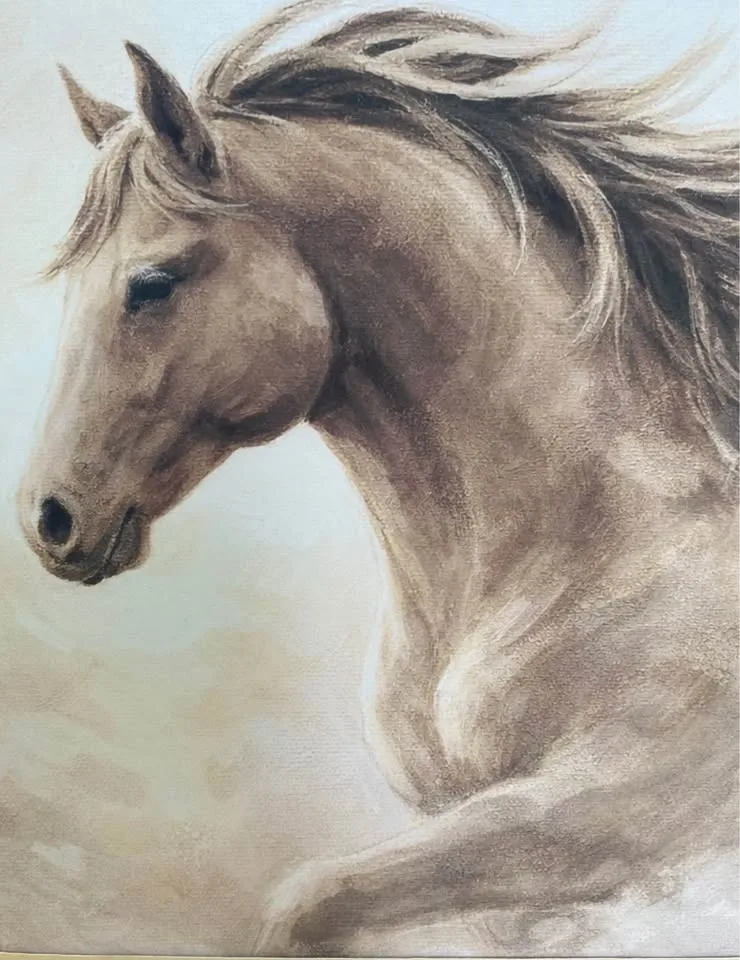 Framed 15x15” - Elegant Horse Art – Neutral Equestrian Print - photo 2