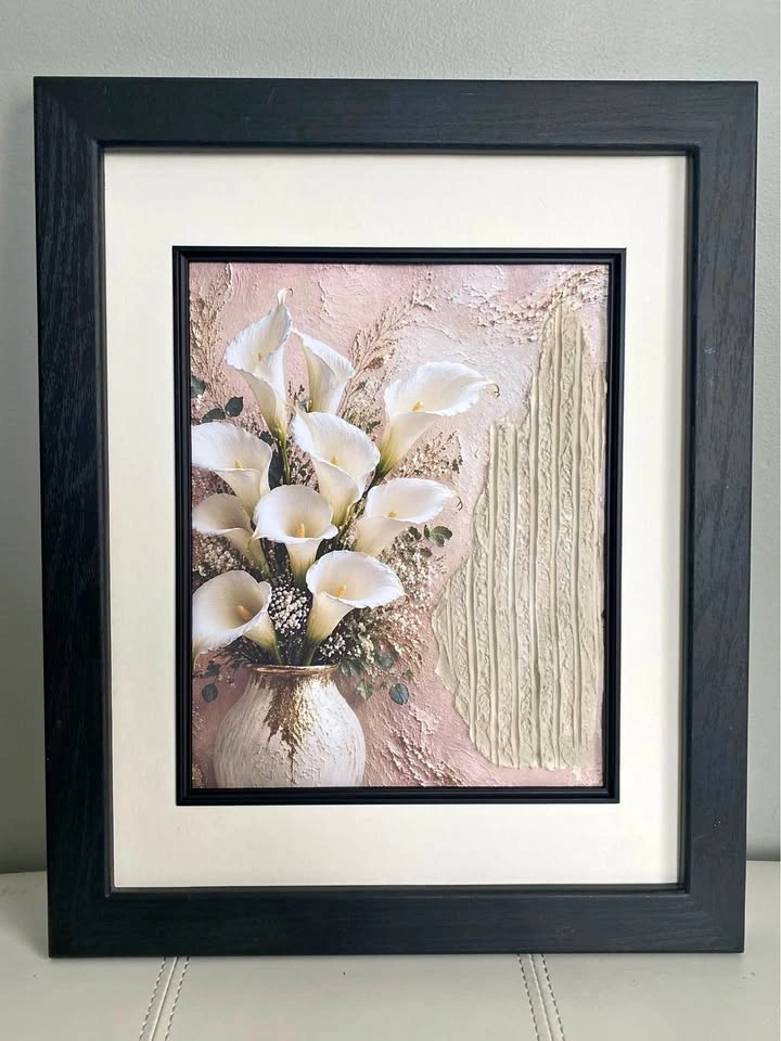 Framed Textured Calla Lily Wall Art in Black Frame