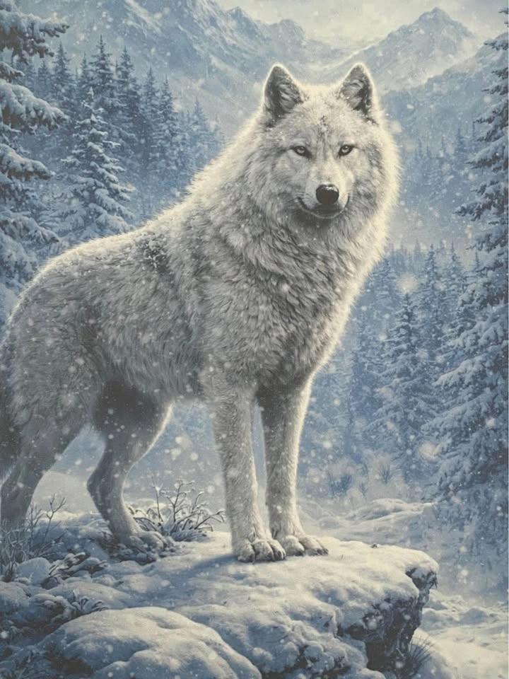 Framed White Wolf Wall Art 15x12 |  Mountain Wildlife Decor - photo 2