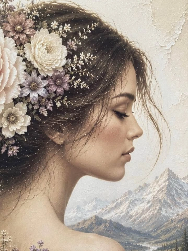 🌿 Framed Floral Mountain Lady Art 🌿 14x17” - photo 3
