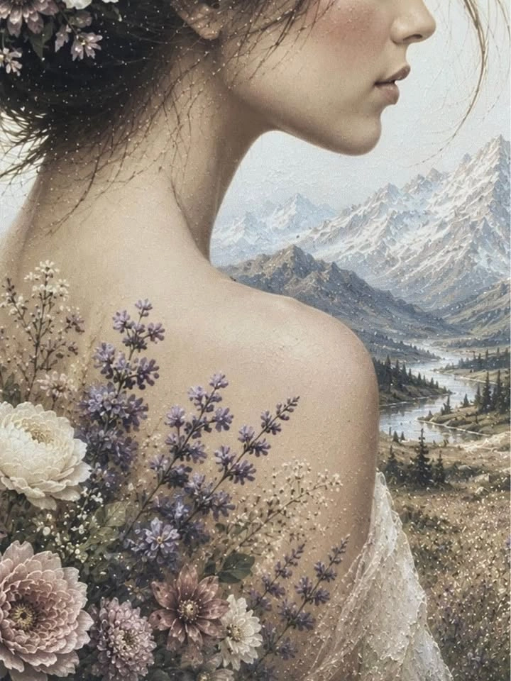 🌿 Framed Floral Mountain Lady Art 🌿 14x17” - photo 4