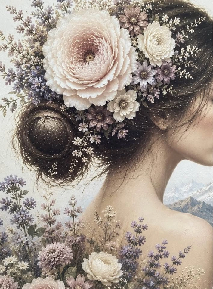 🌿 Framed Floral Mountain Lady Art 🌿 14x17” - photo 5