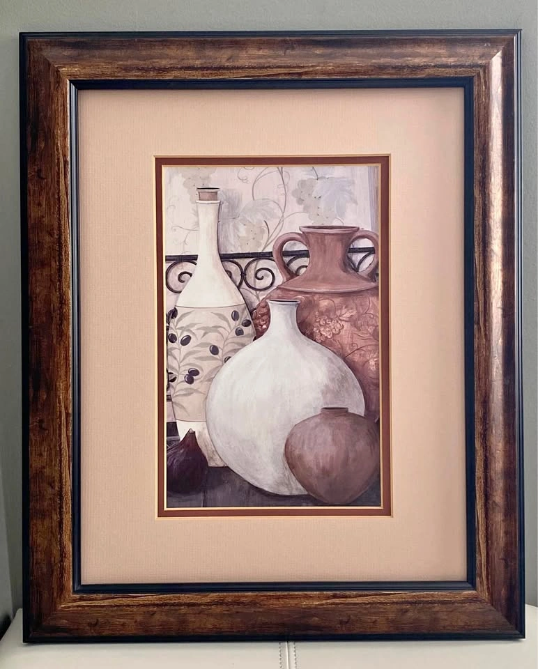 Framed Mediterranean Still Life Pottery art - 17x14