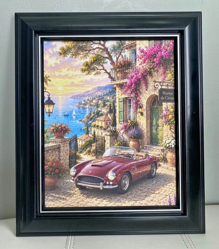Framed Mediterranean Coastal Villa Wall Art (13” x 11”)