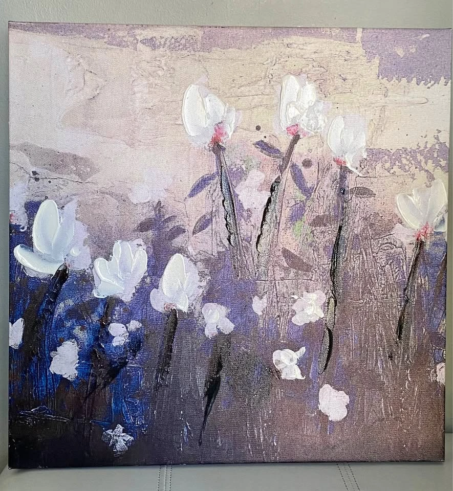 Textured Abstract Floral Canvas Painting | White Flowers