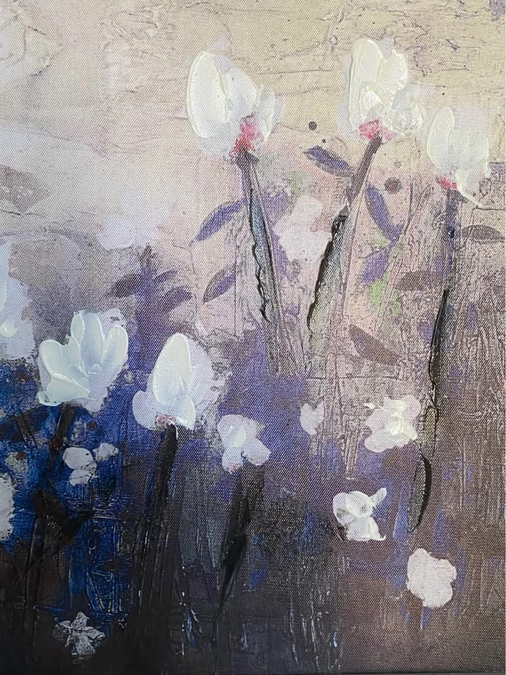 Textured Abstract Floral Canvas Painting | White Flowers - photo 2