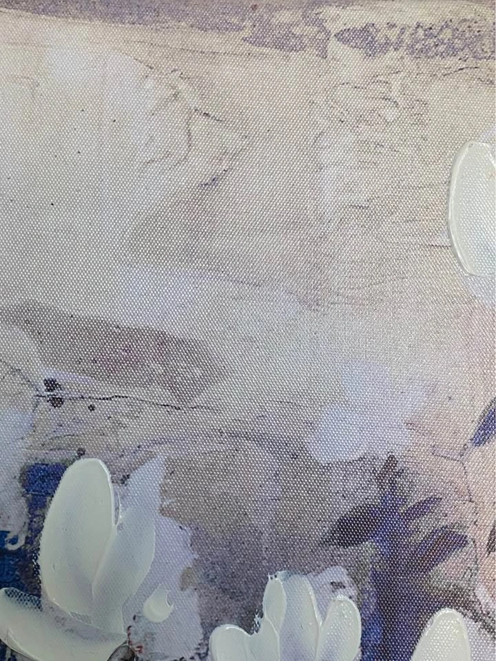 Textured Abstract Floral Canvas Painting | White Flowers - photo 3