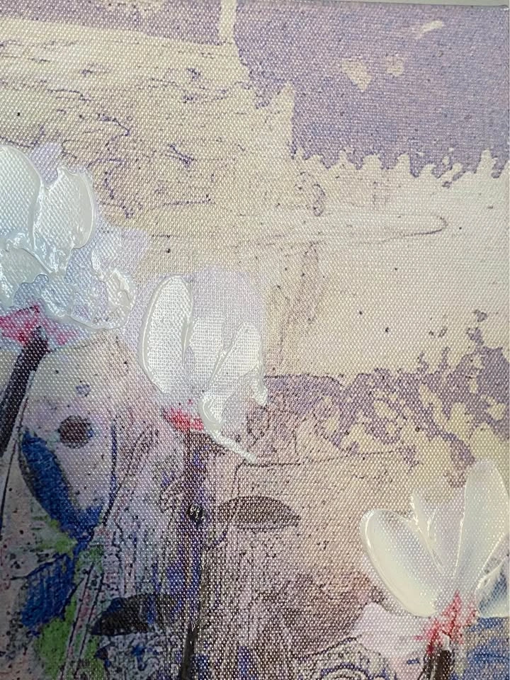 Textured Abstract Floral Canvas Painting | White Flowers - photo 4