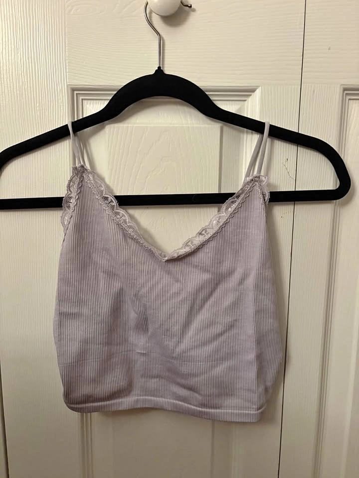 Charlotte Russe Ribbed Low Back Lace-Trim Cami - Lavender