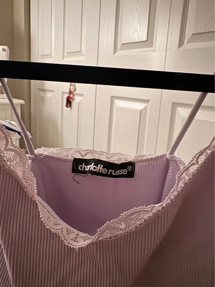 Charlotte Russe Ribbed Low Back Lace-Trim Cami - Lavender - photo 3