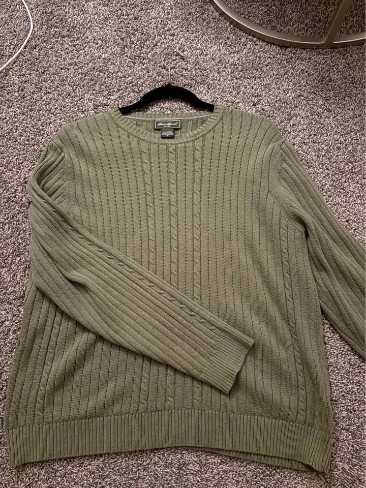 Eddie Bauer Olive Cable-Front Crewneck Sweater - Men - photo 3