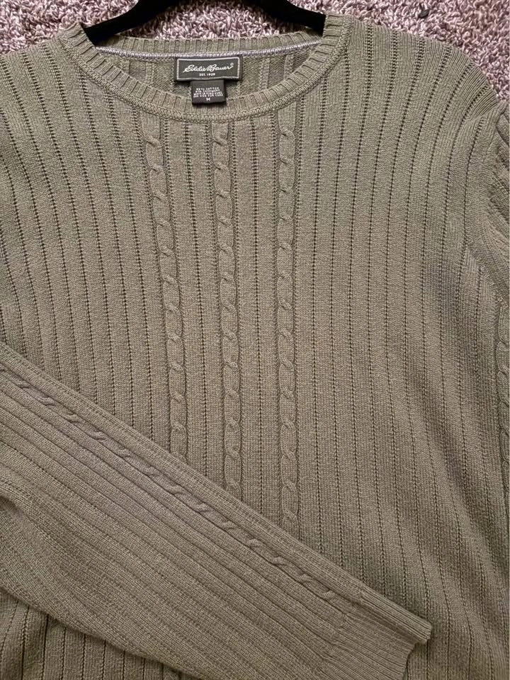 Eddie Bauer Olive Cable-Front Crewneck Sweater - Men - photo 4