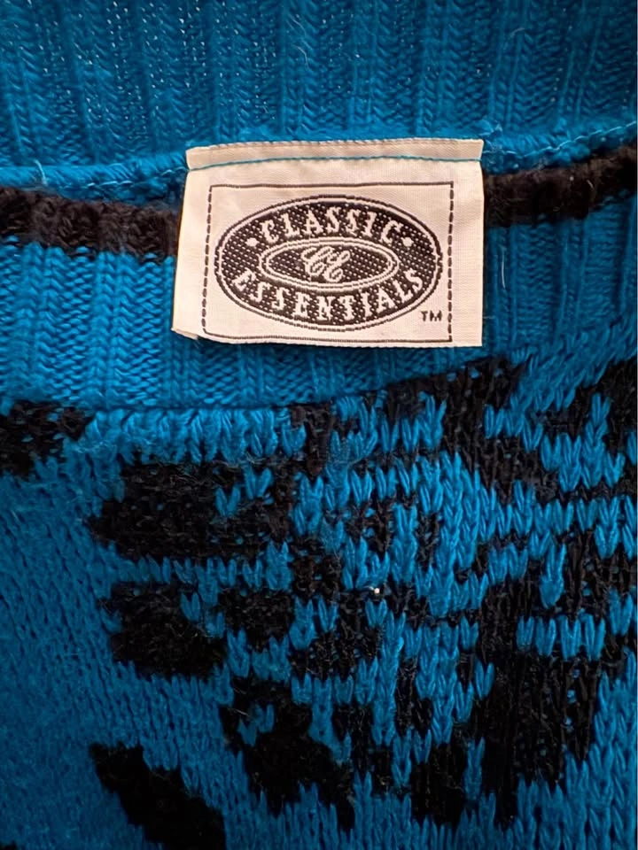Teal Floral Crewneck Sweater - Women's Relaxed Knit - L/XL - photo 5