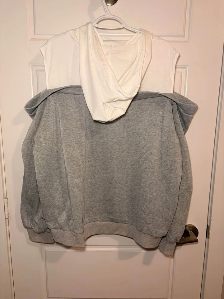 Brand New Plus Size Cold Shoulder Hoodie | 4XL | Grey & White - photo 2