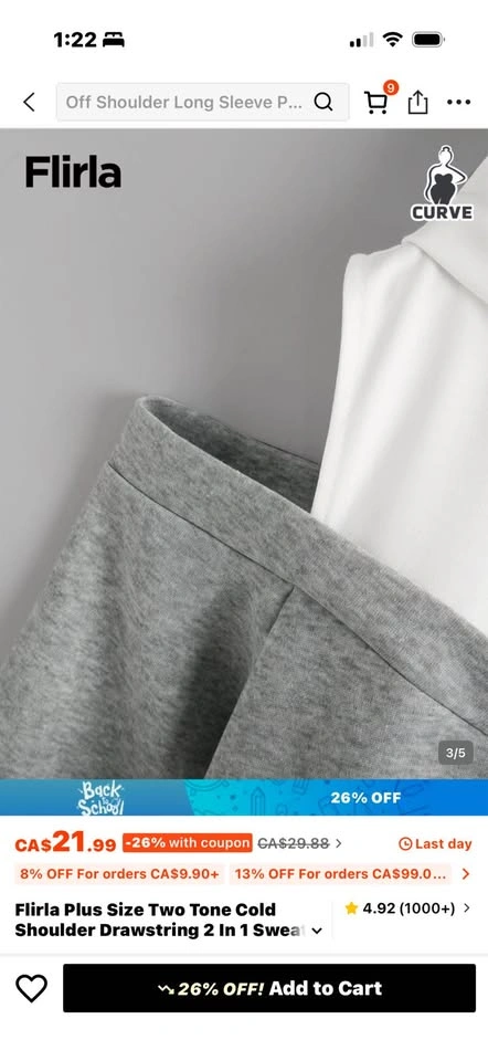 Brand New Plus Size Cold Shoulder Hoodie | 4XL | Grey & White - photo 5