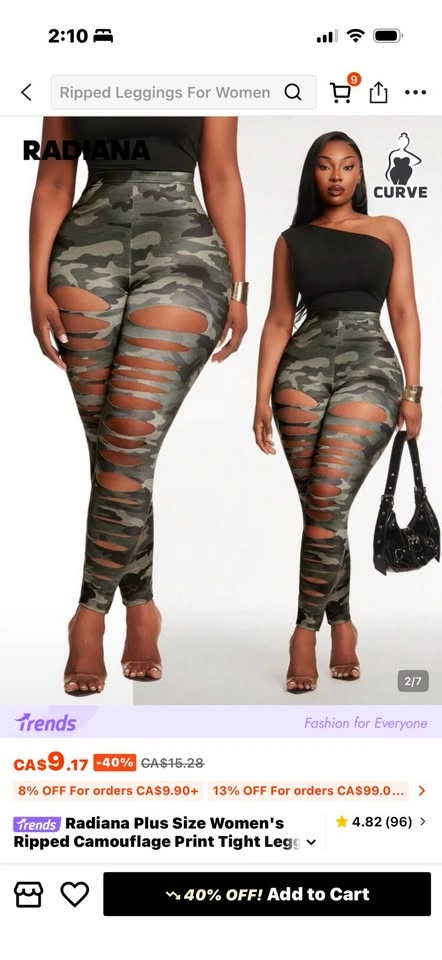 👖Curve Camouflage Ripped Leggings | NEW | Size 3XL - photo 3