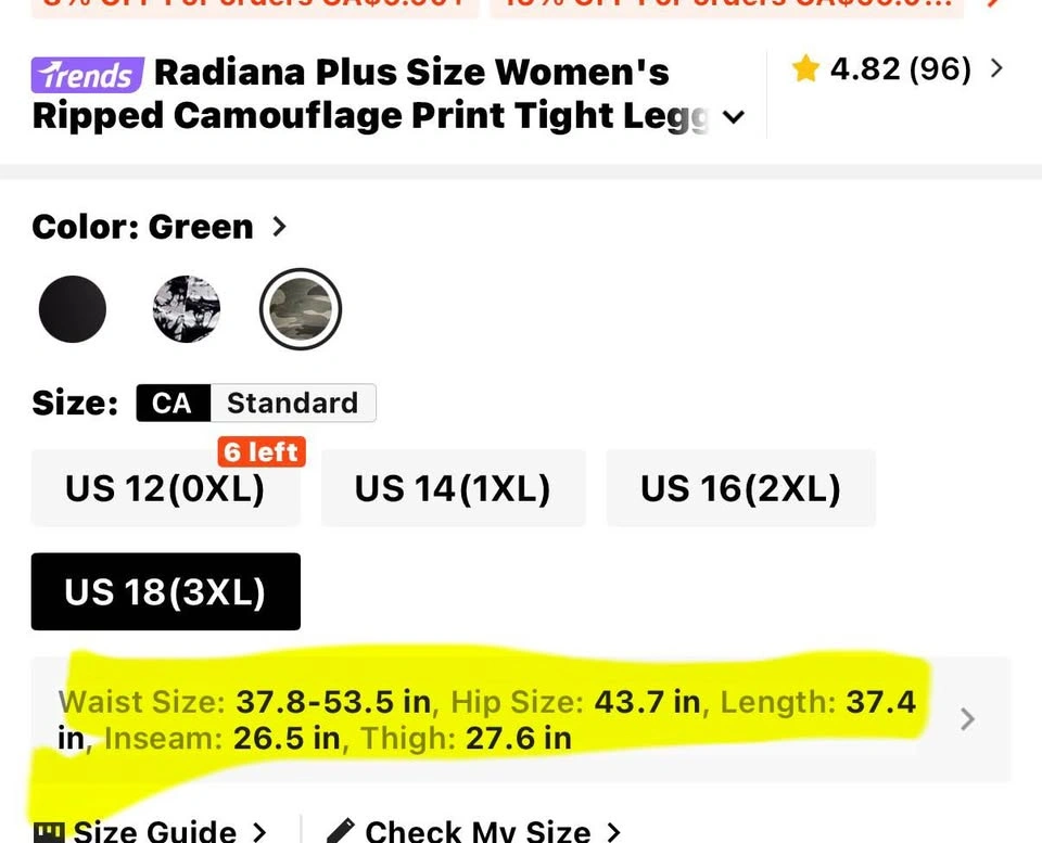 👖Curve Camouflage Ripped Leggings | NEW | Size 3XL - photo 4