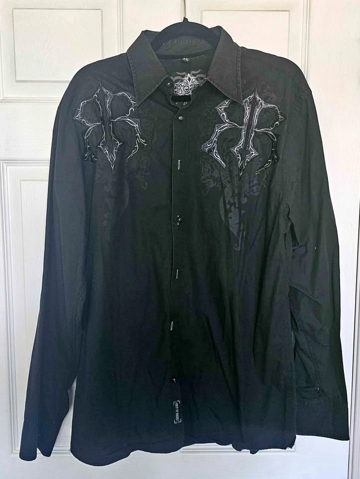 Roar Maxwell Men's Y2K Gothic Embroidered Shirt - Size XL