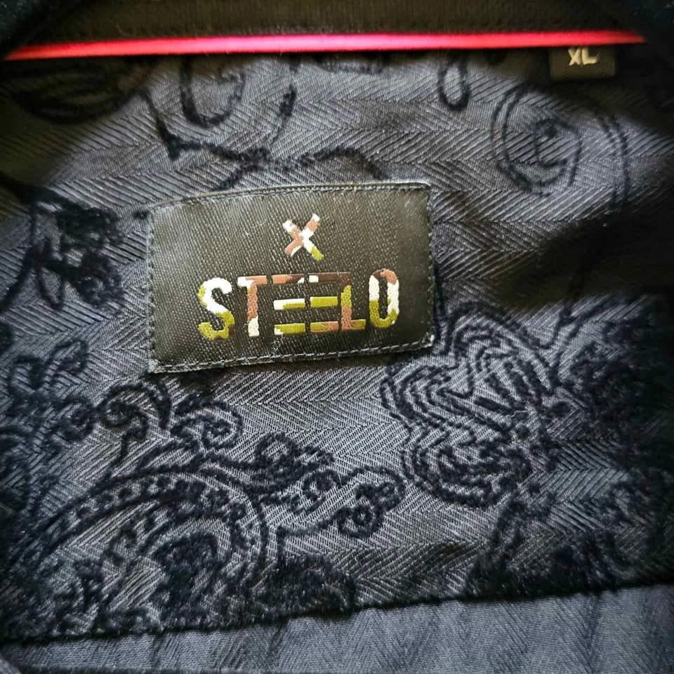 STEELO Men's Black Flocked Paisley Velvet Long Sleeve Shirt - Si - photo 3