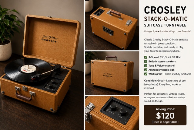 Crosley Stack-O-Matic Vintage Suitcase Record Player
