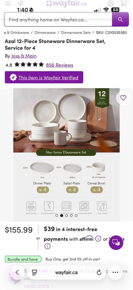 Joss & Main Azal 12-Piece Stoneware Dinnerware Set - photo 4