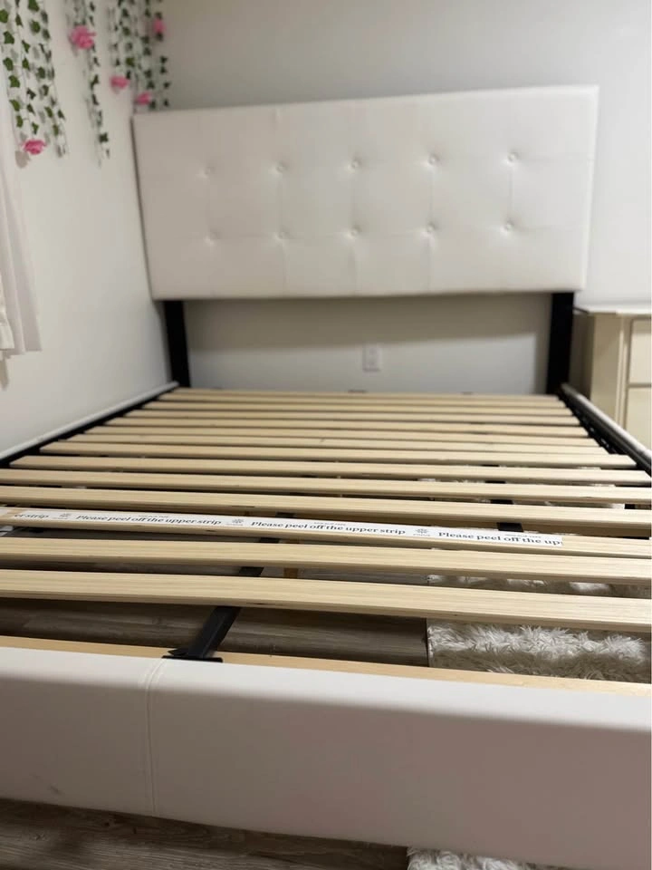 White Queen Upholstered Bed Frame – Like New + FREE Nightstand - photo 2