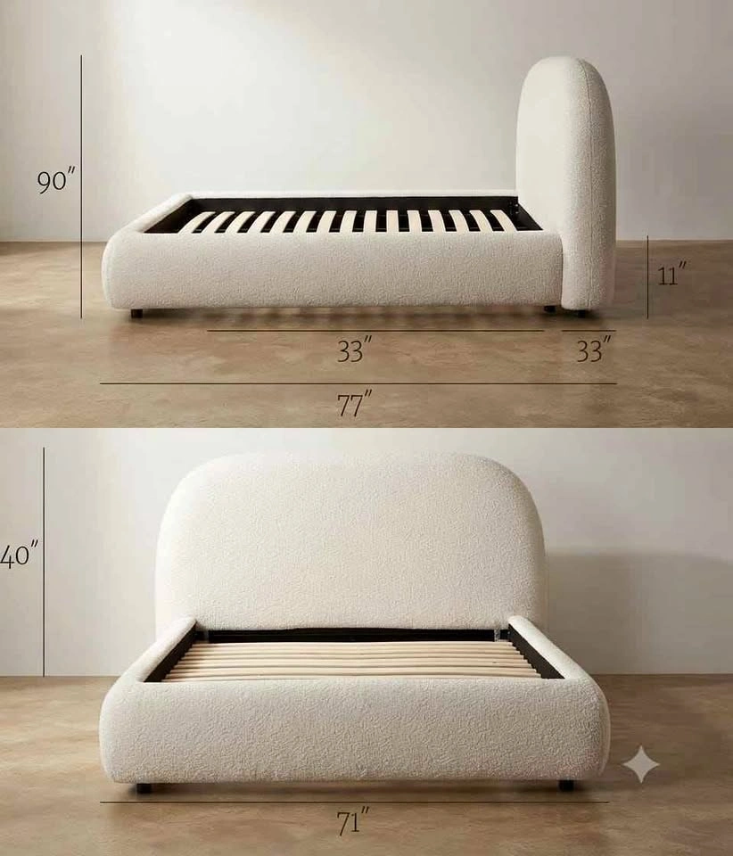 Modern Bouclé Upholstered Platform Bed
