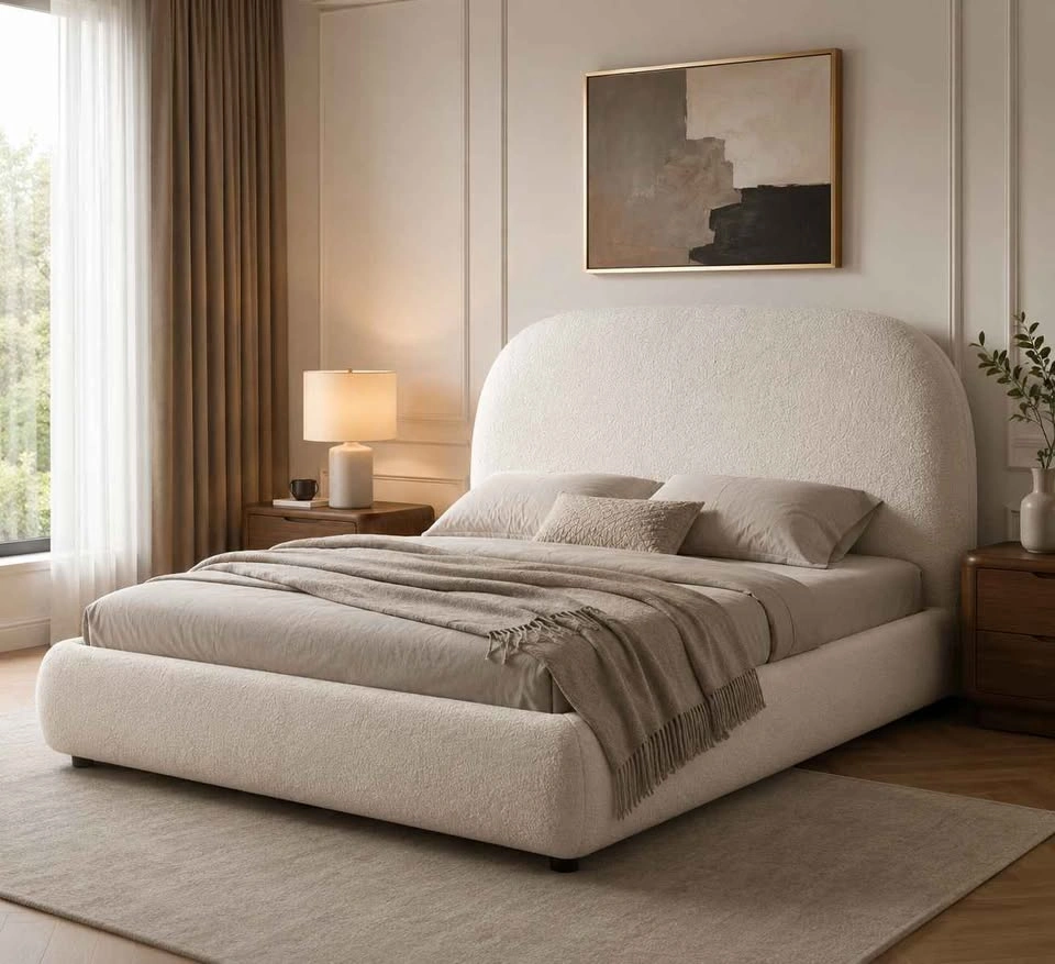 Modern Bouclé Upholstered Platform Bed - photo 3