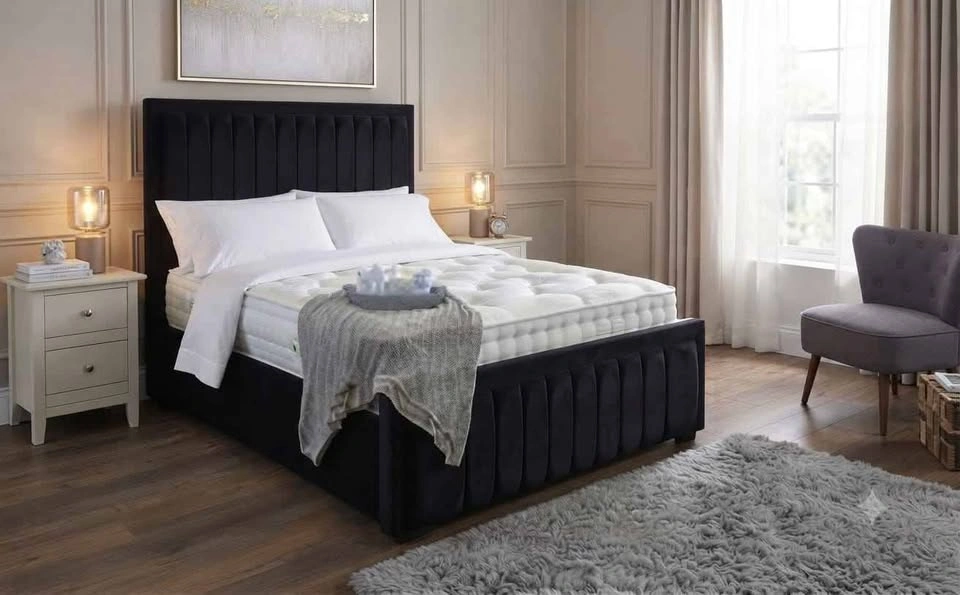 Black Velvet Vertical Channel Bed Frame (The Manhattan) - photo 2
