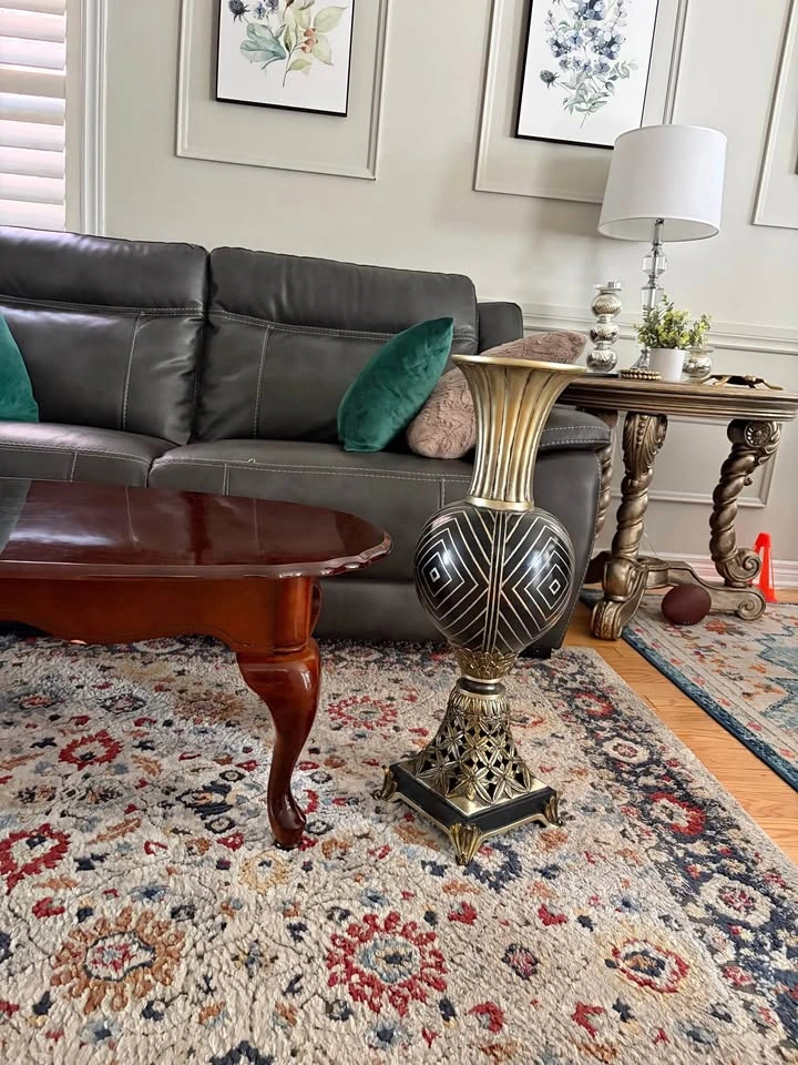 Art Deco Style Black and Gold Decorative Floor Vase 24 inches