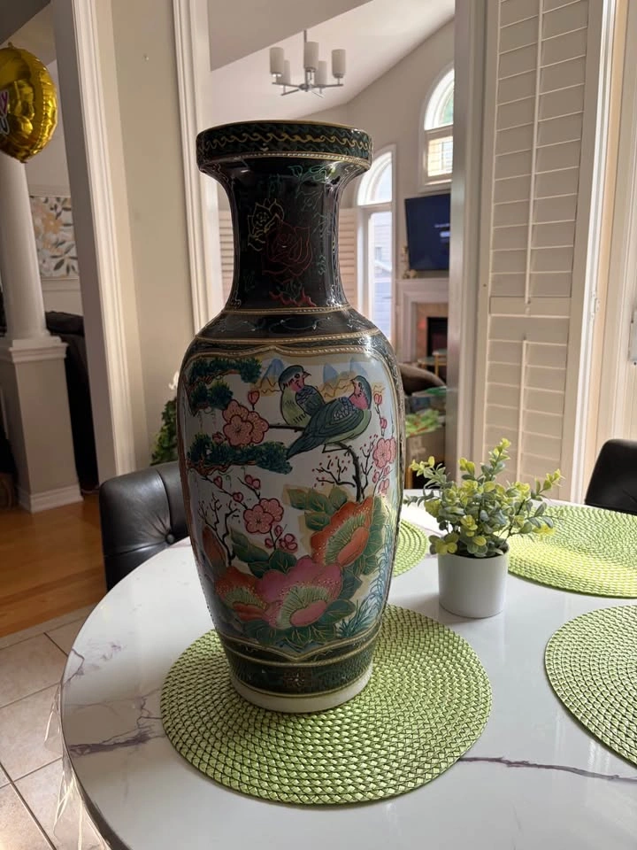 Large Chinese Style Ceramic Floor Vase with Bird and Floral Moti - photo 2