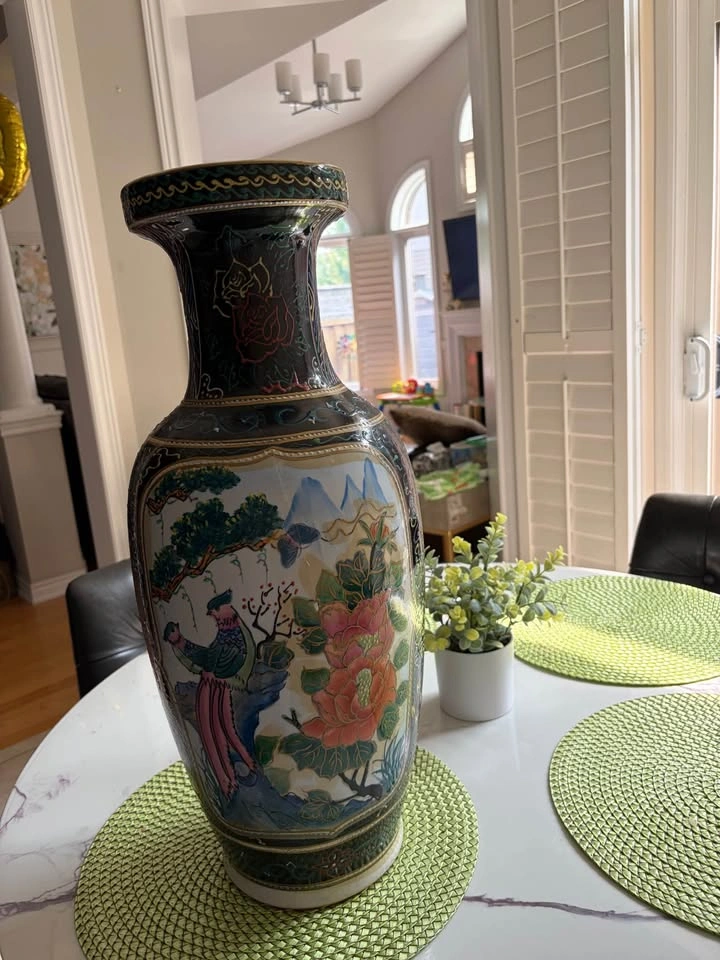 Large Chinese Style Ceramic Floor Vase with Bird and Floral Moti - photo 3