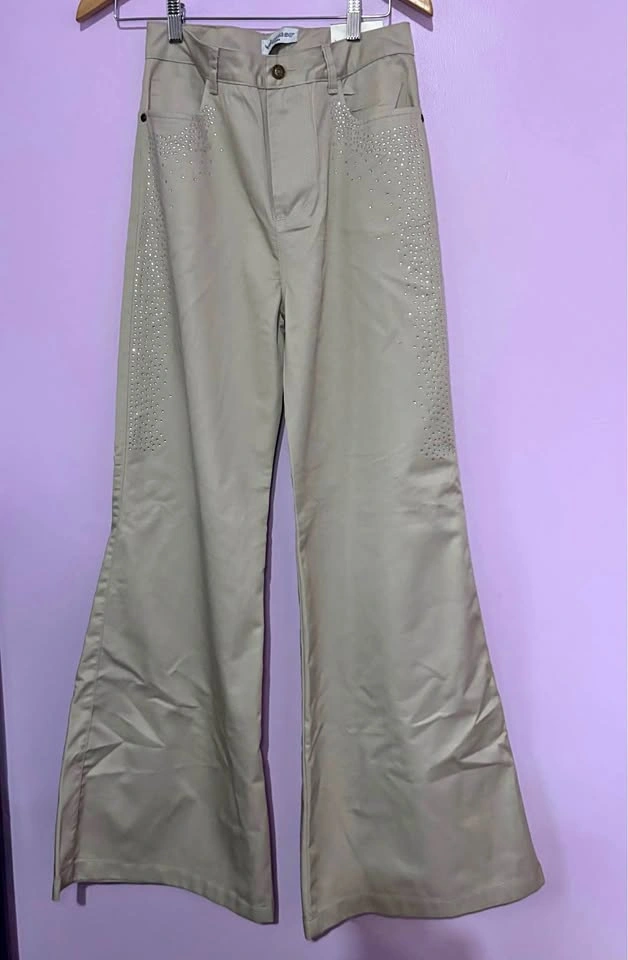 Colombian jeans in beige with glitter