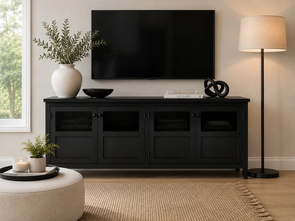 MOE'S HENRY BLACK METAL & GLASS SIDEBOARD / MEDIA CABINET - photo 2