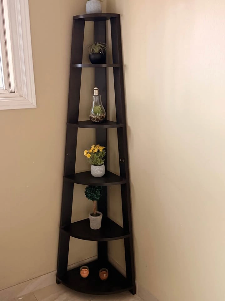 Dark Brown Corner Ladder Shelf