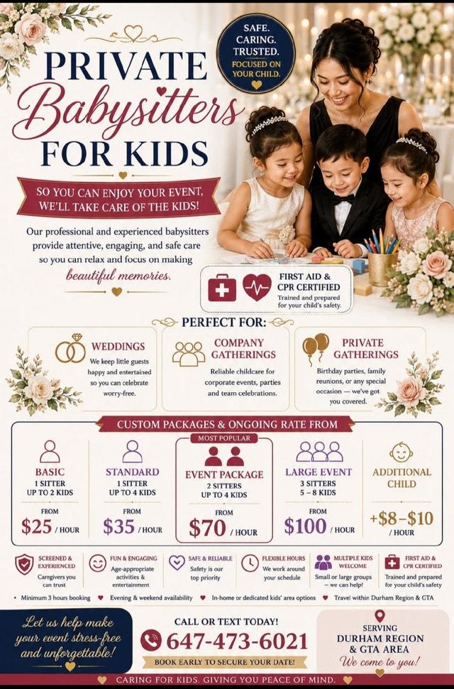 Wedding & Event Babysitting Services : First Aid & CPR Certified