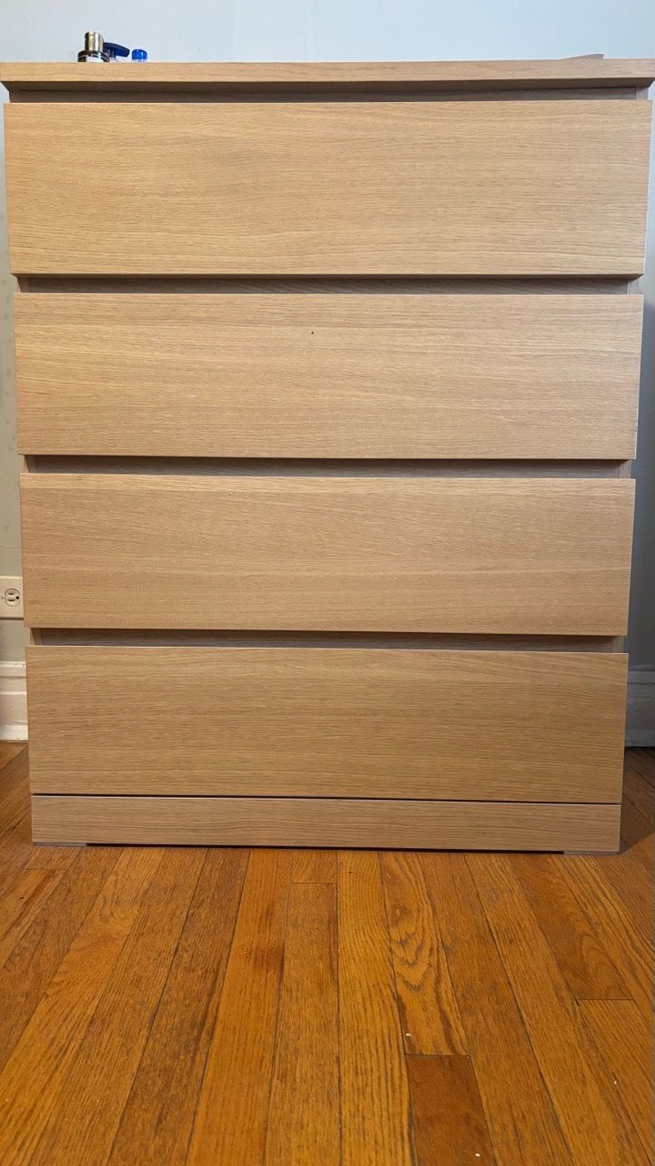 IKEA Malm-Style 4-Drawer Dresser — Light Oak/White Wash Finish