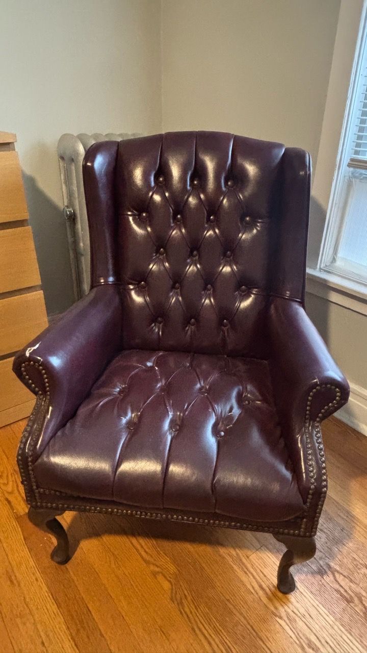 Vintage Oxblood Leather Tufted Wingback Chair