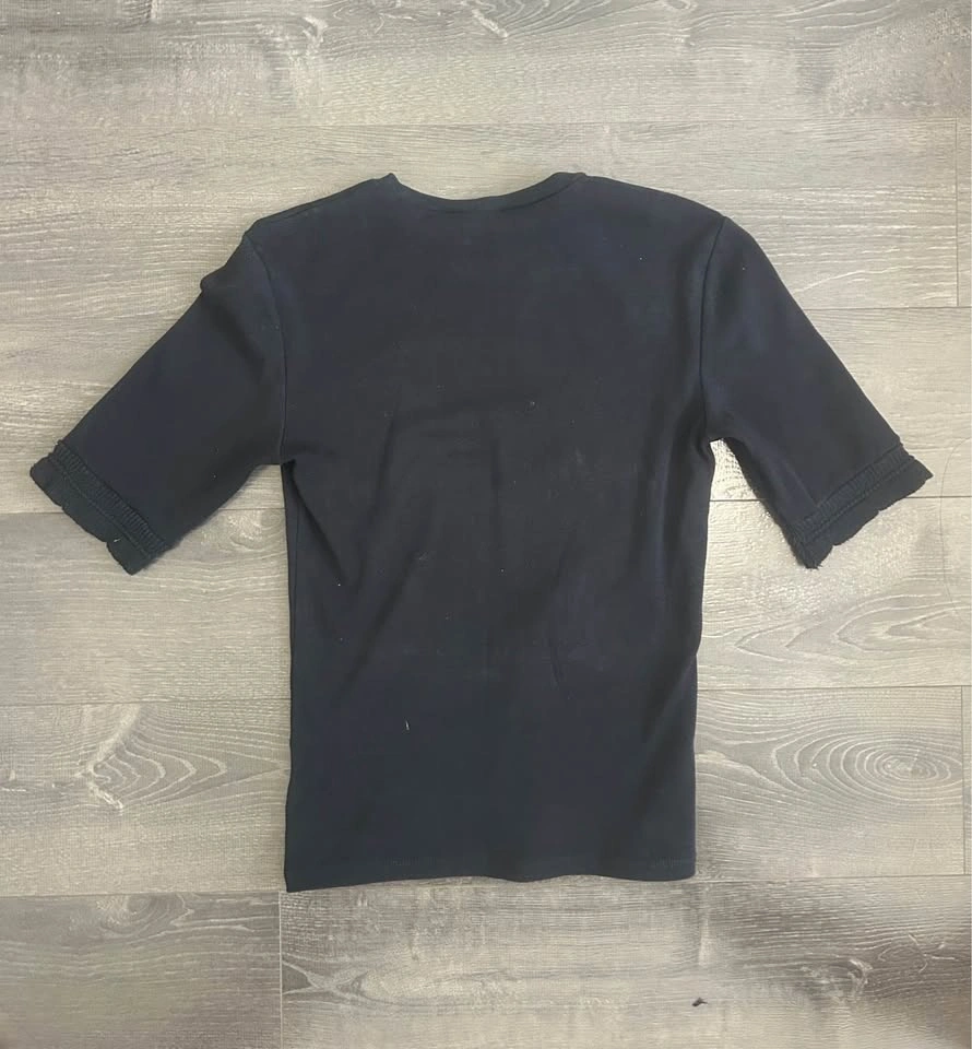 ZARA Black Ribbed Cuff Elbow Sleeve Crewneck Top / Size Small - photo 2