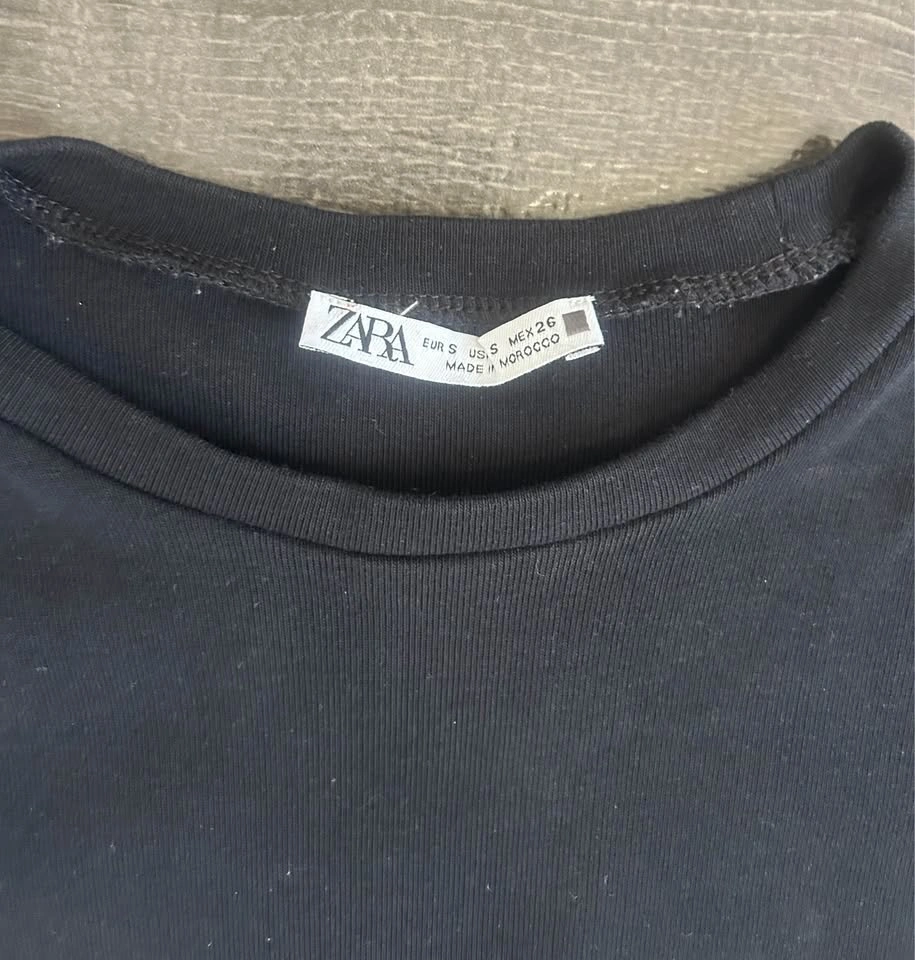 ZARA Black Ribbed Cuff Elbow Sleeve Crewneck Top / Size Small - photo 3