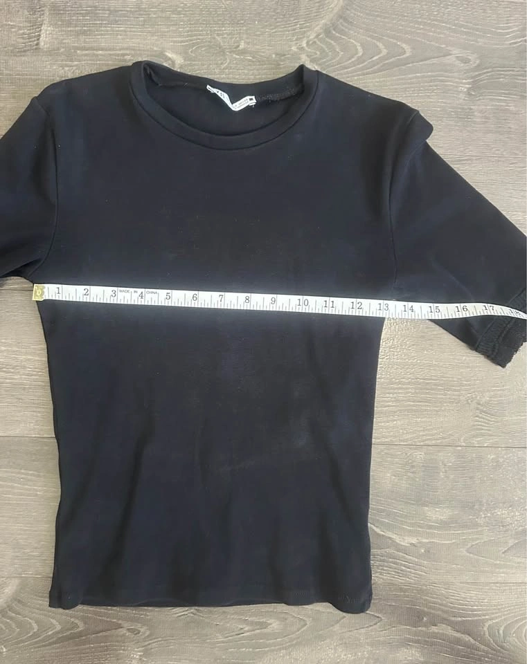 ZARA Black Ribbed Cuff Elbow Sleeve Crewneck Top / Size Small - photo 5