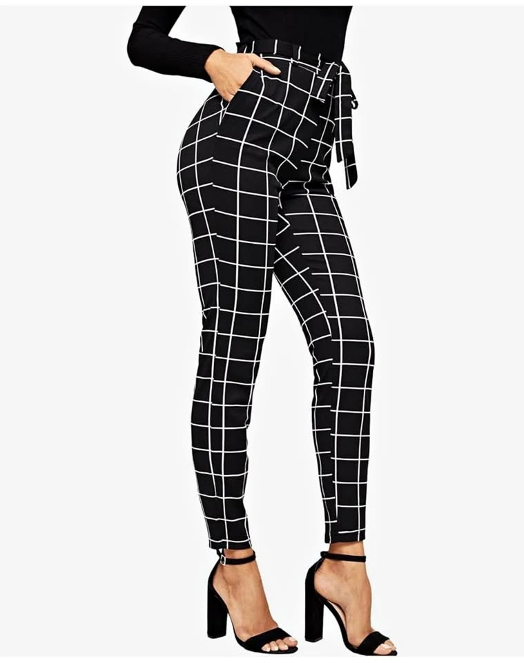 Women's Stretchy Plaid Print Dressy Pants