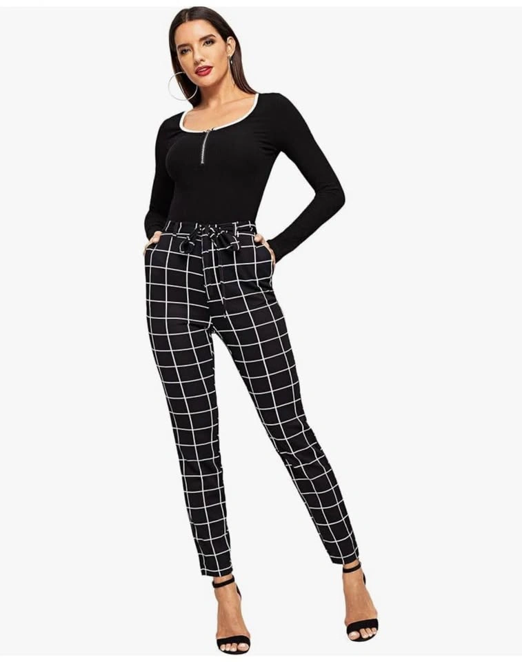 Women's Stretchy Plaid Print Dressy Pants - photo 2