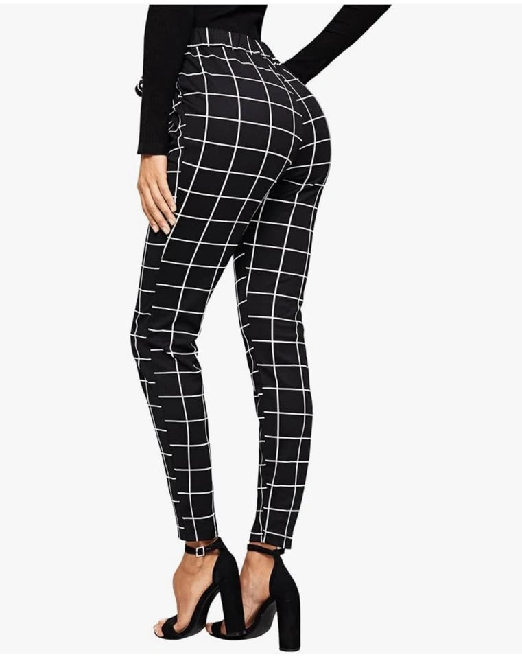 Women's Stretchy Plaid Print Dressy Pants - photo 3