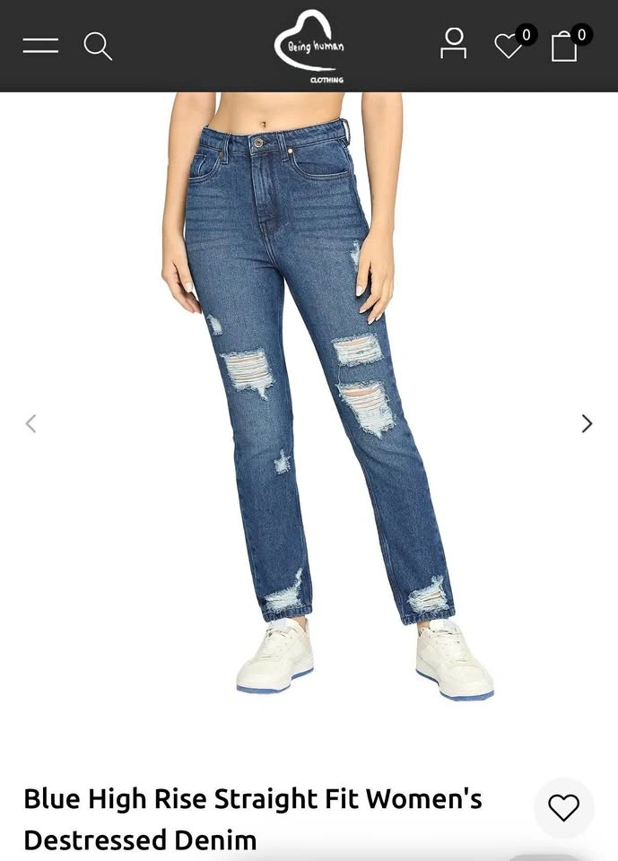 Blue High Rise Straight Fit Women’s Distressed Jeans