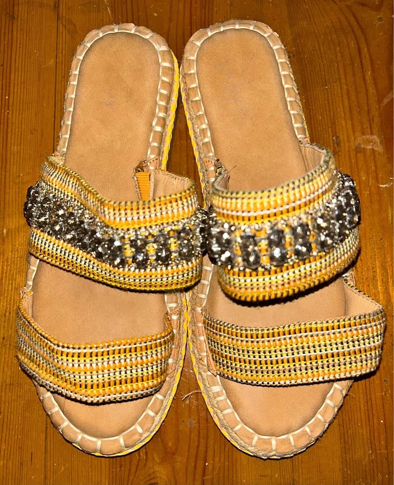 Crown Vintage Bejeweled Espadrilles Flats Slides Sandals - SZ 7
